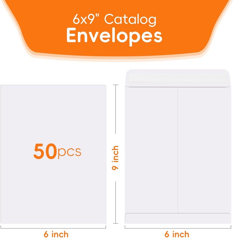 FloraSea 50 Pack 6x9 Envelopes Self Seal, White Catalog Mailing Envelopes 6 x 9 Manilla Envelopes for Mailing, Organize, Storage, Home, Office Business - Image 2